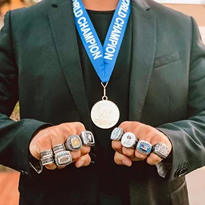 Showing off the Superbowl bling