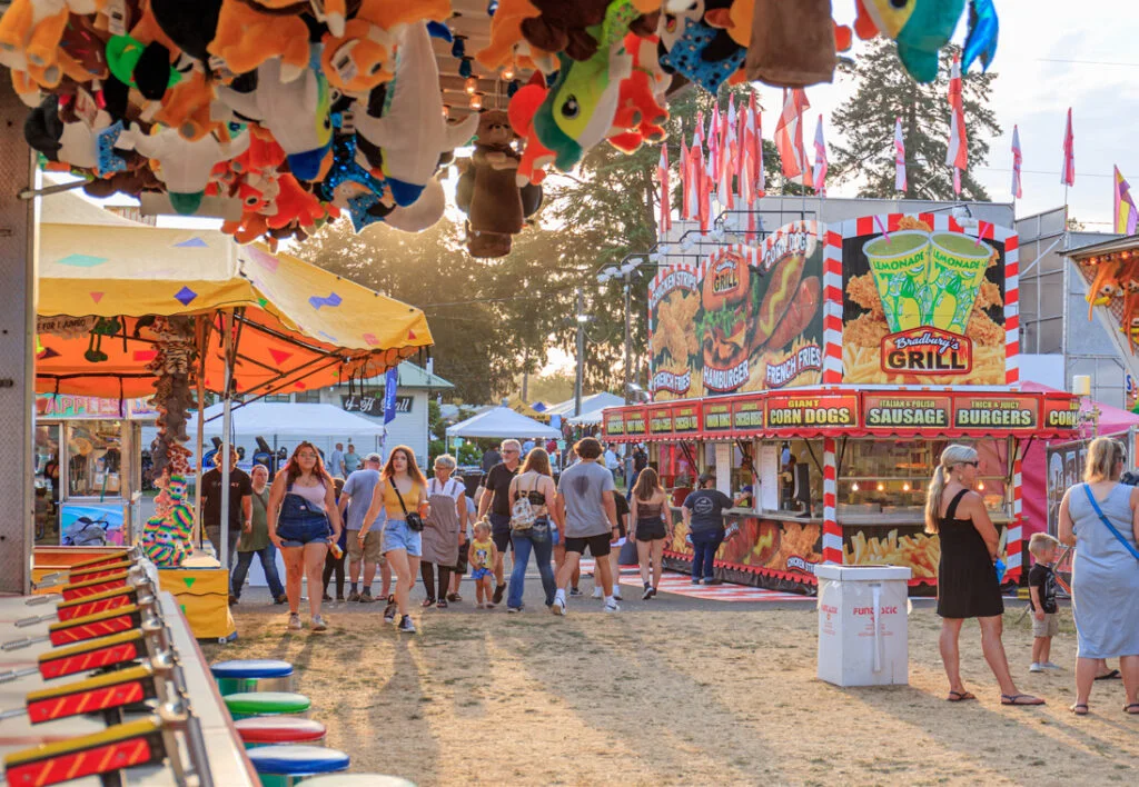 A colorful fair boardwalk