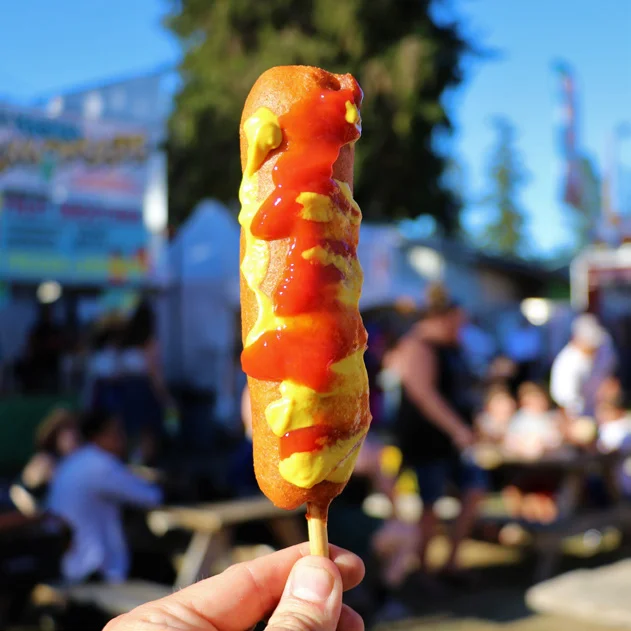 A colorful fair corndog