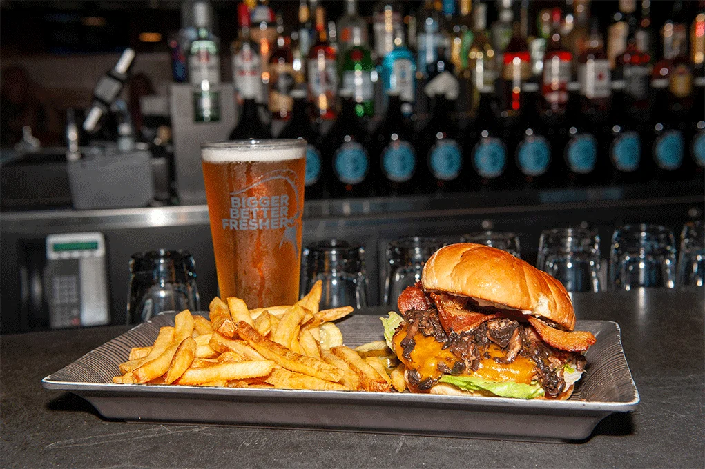 Burger, fries and a beer