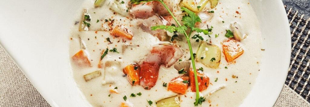 A delicious bowl of clam chowder seafood