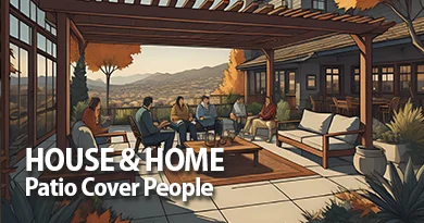 An illustration of people enjoying a covered patio