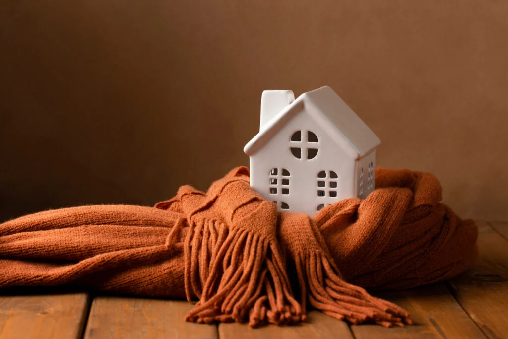 A model wrapped in a orange scarf, illustrating Home Maintenance