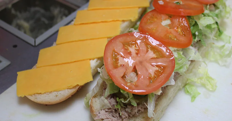 A sandwich being made